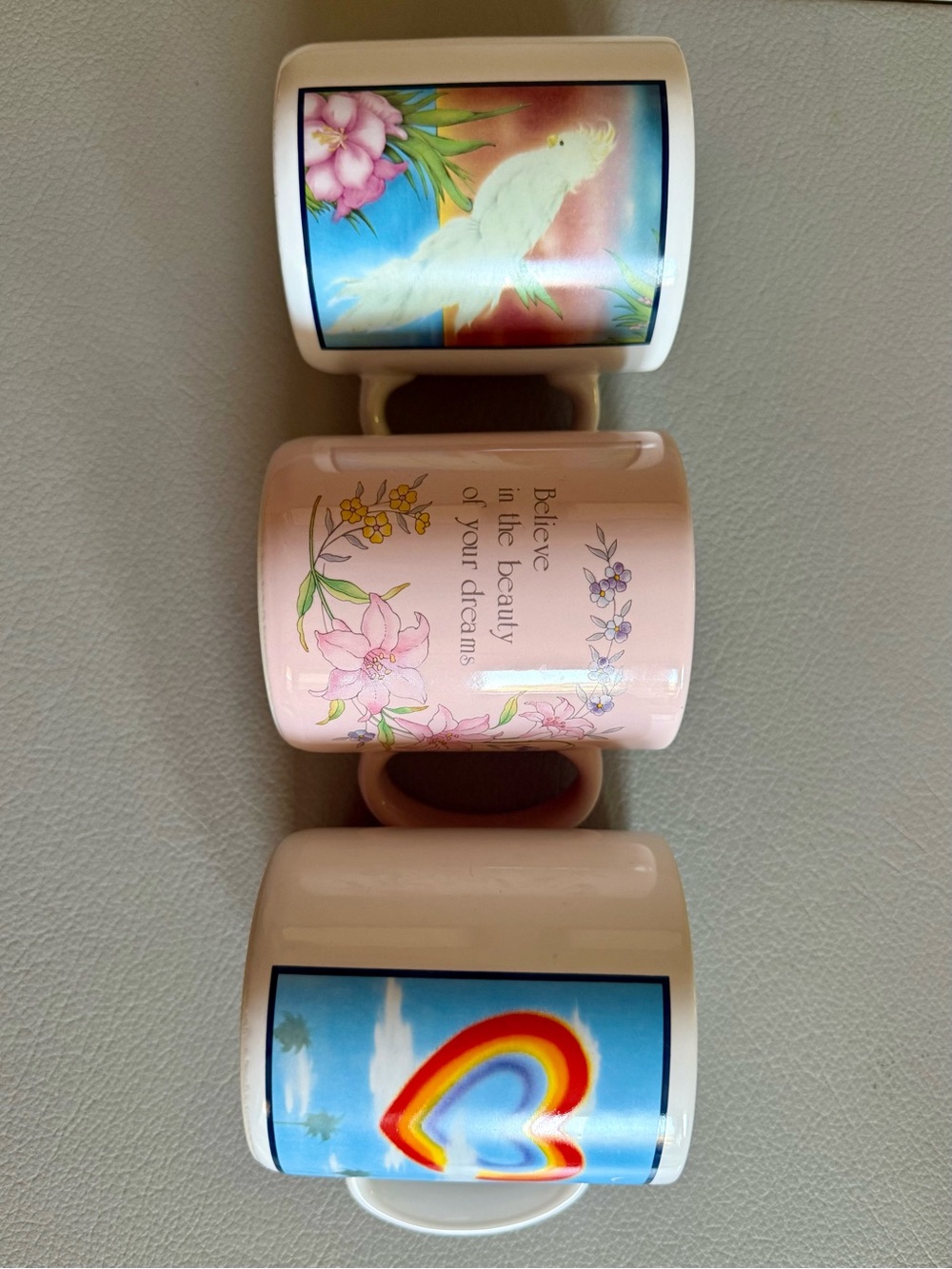 NEW Vintage Ceramic Cups Coffee Mugs | Rainbow | Papel made in Japan | Set of 3